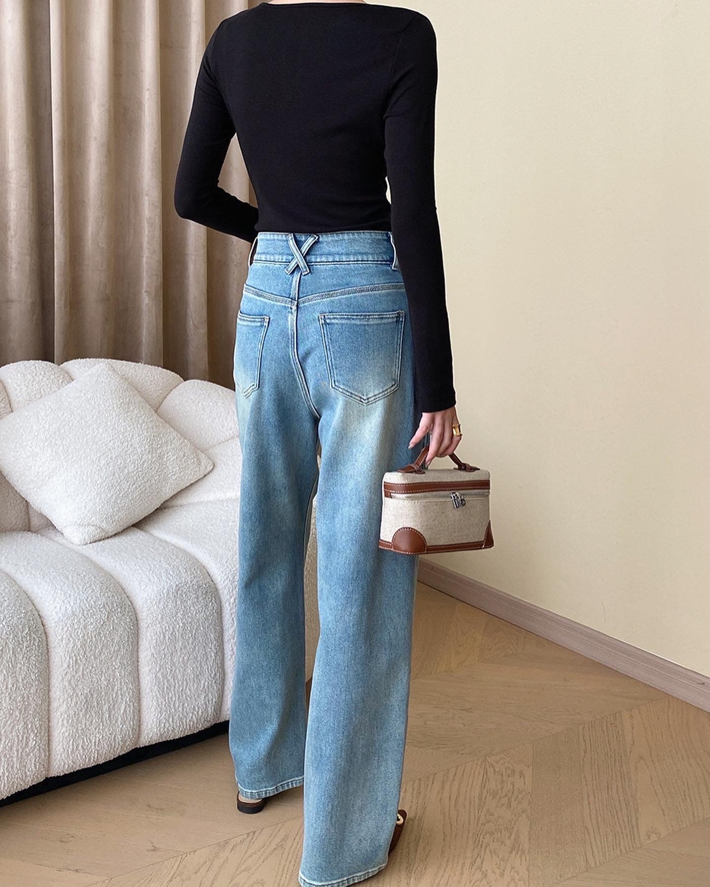 高腰直腳牛仔褲