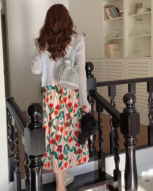 花花開叉半身裙