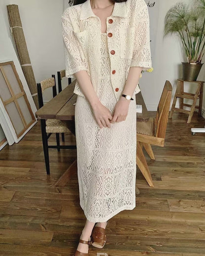 French-style shirt top + suspender dress