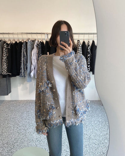 Vintage V-neck Multicolor Knit Cardigan