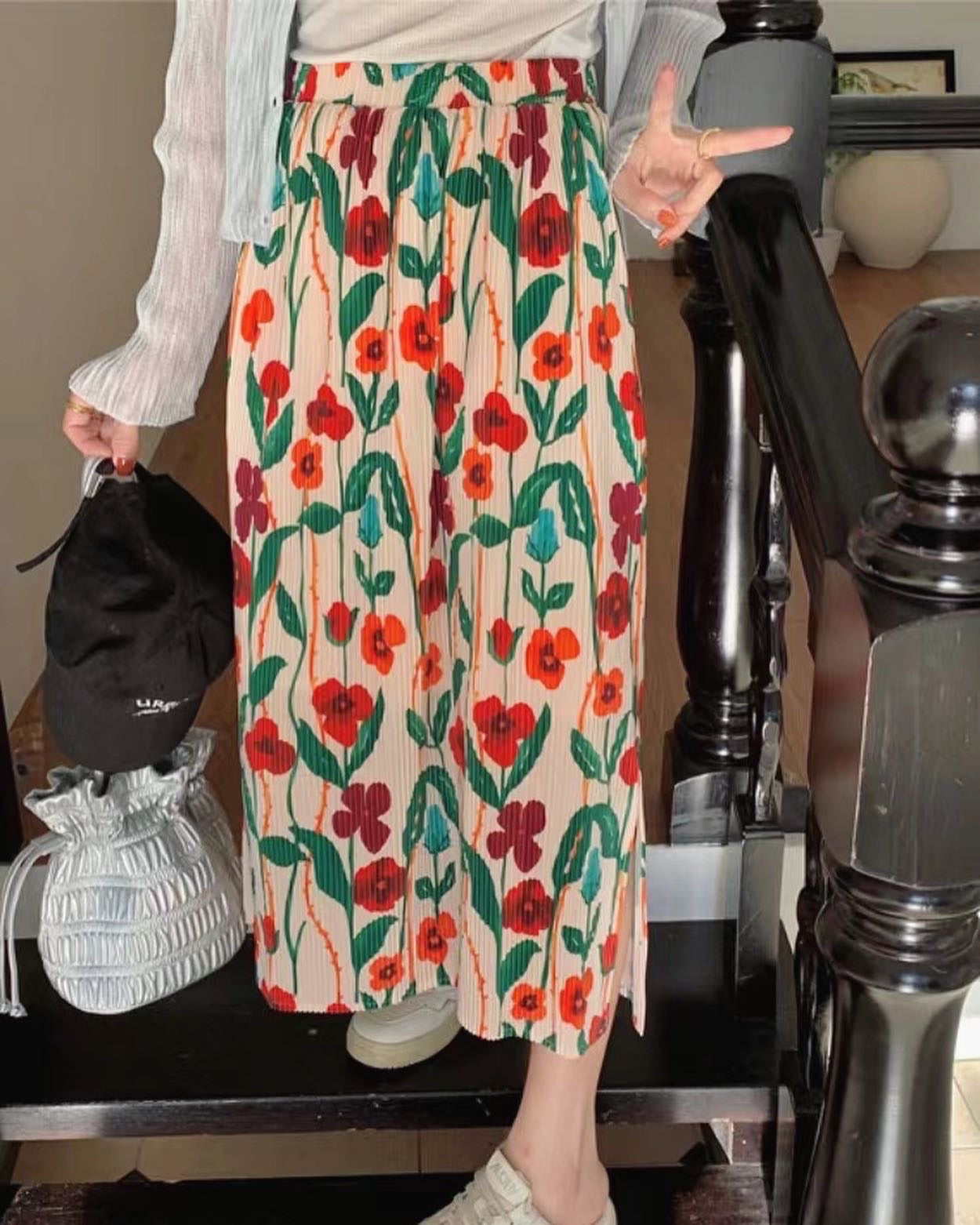 花花開叉半身裙