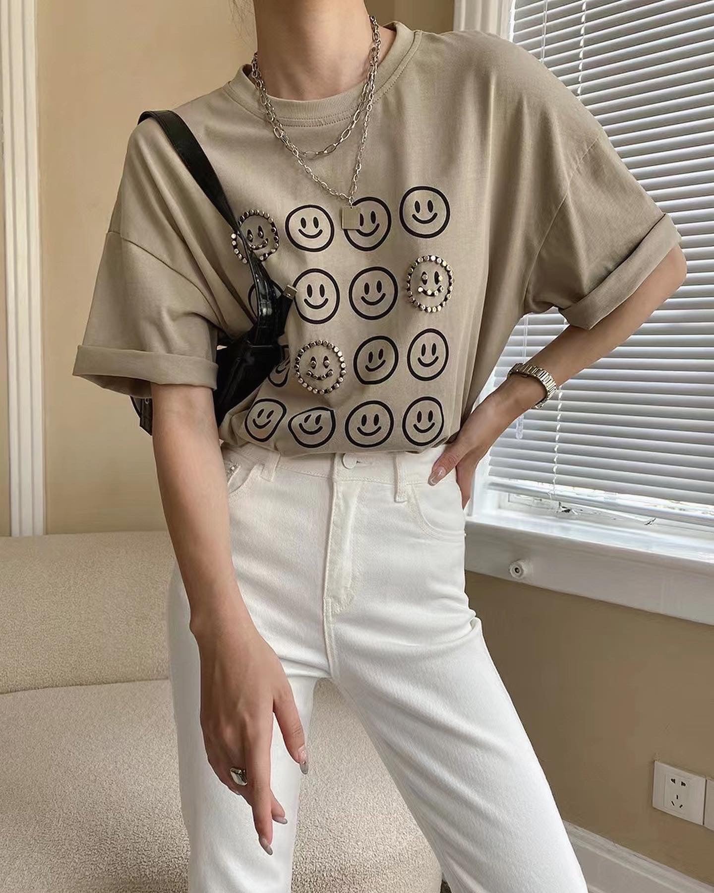 Beaded Smiley Face T-Shirt