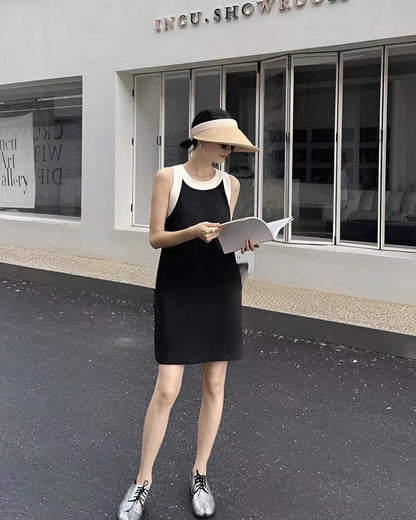 配色ネックレスベストワンピース