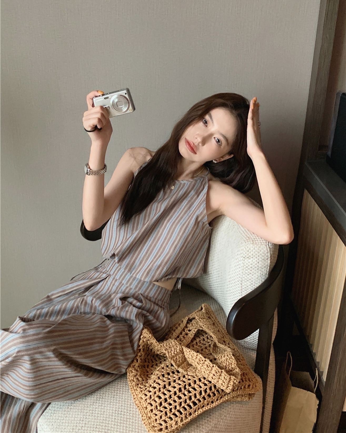 背心高腰闊腿褲套裝