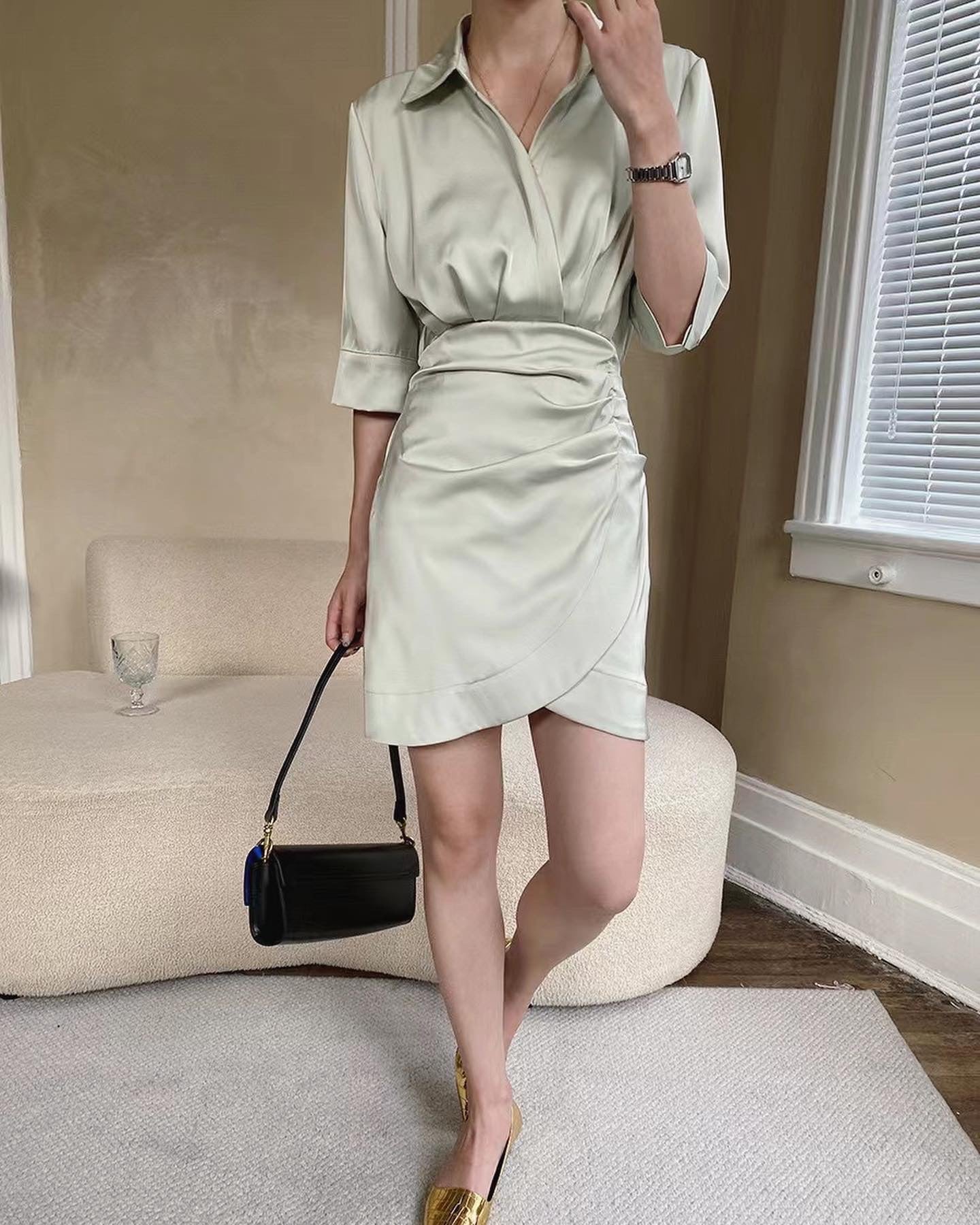 緞面修身連身裙