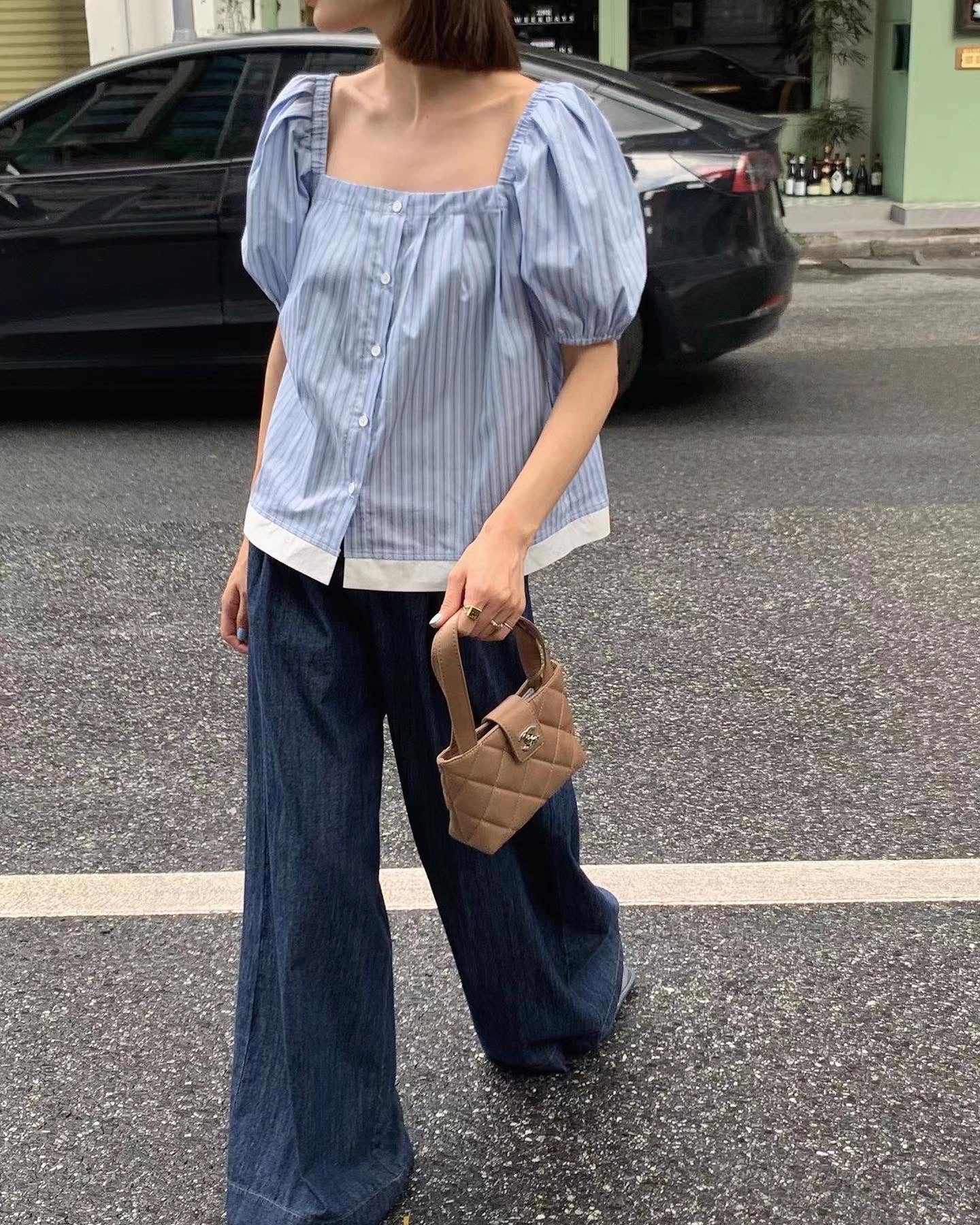 Square Neck Striped Shirt Top