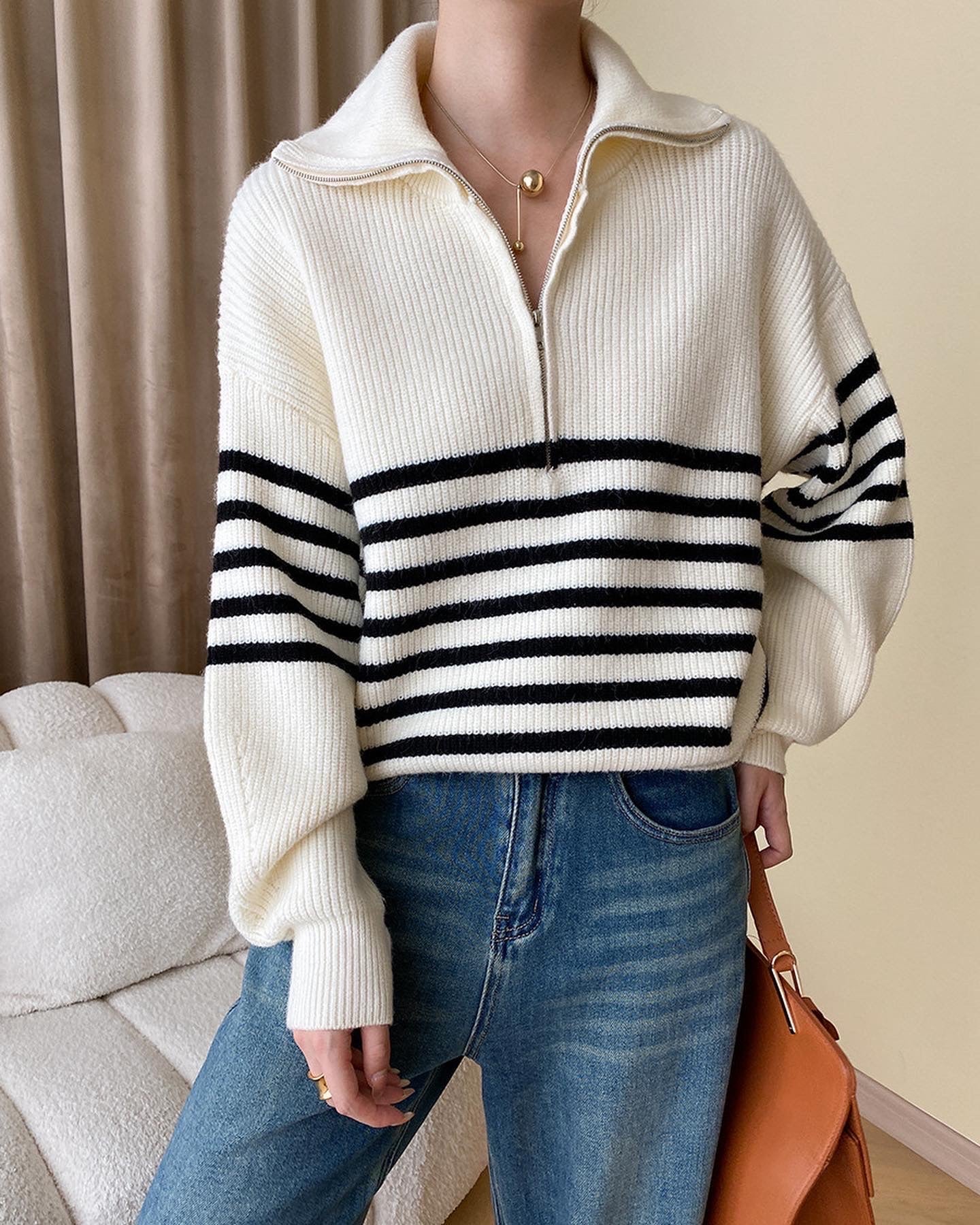 ストライプゆったりニットトップス