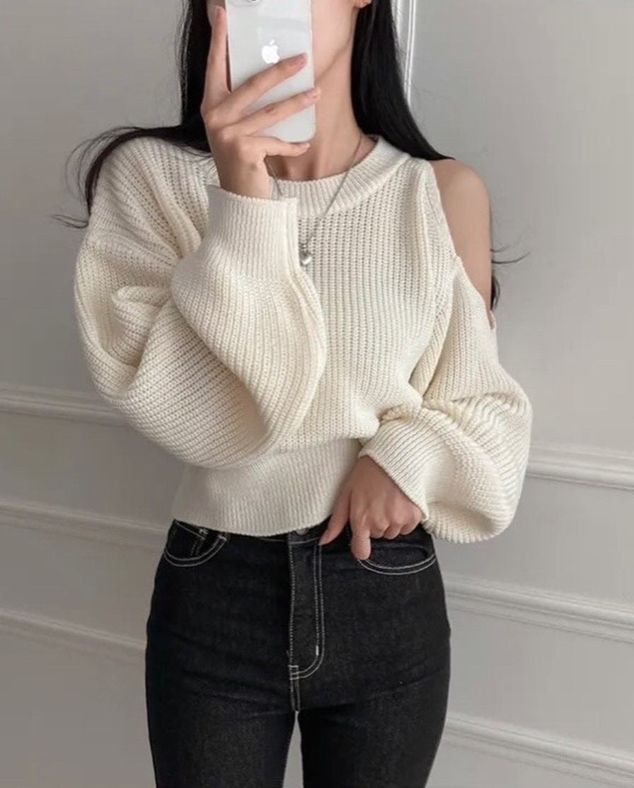圓領露肩針織top