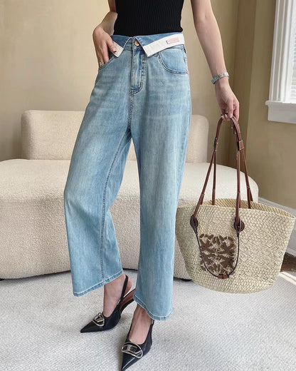 スリム効果抜群の9分丈ワイドデニムパンツ