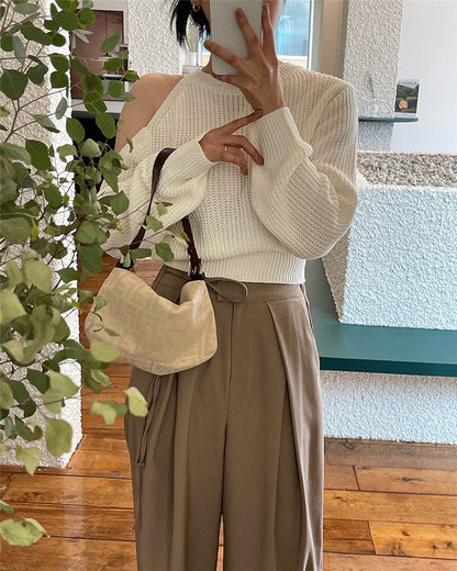 圓領露肩針織top