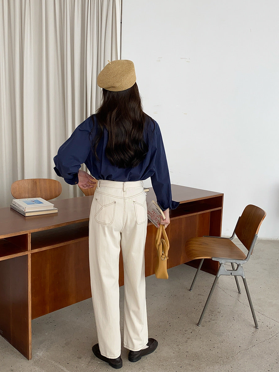 明線復古煙管牛仔褲