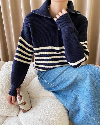 ストライプゆったりニットトップス