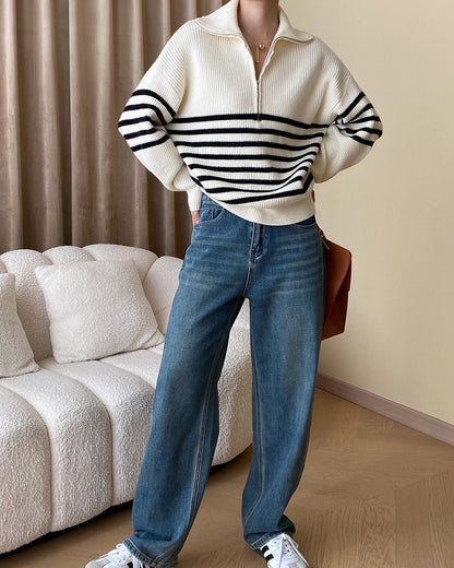 ストライプゆったりニットトップス