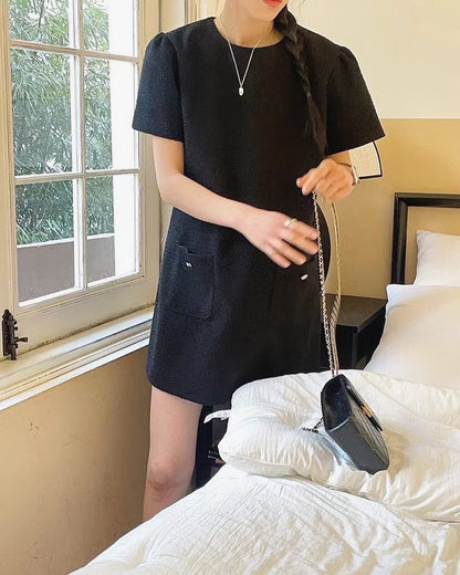 圓領tweed連身裙