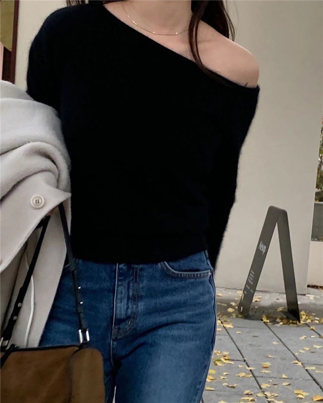 off shoulder針織冷杉top