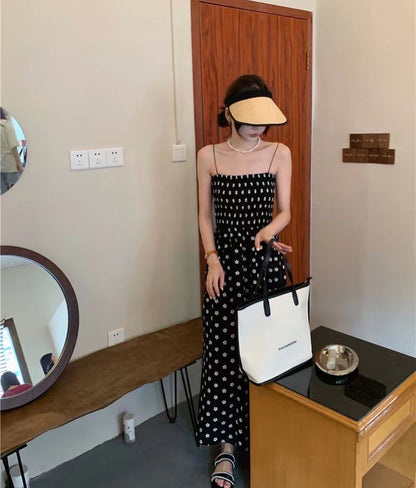 花花收腰A字吊帶連身裙