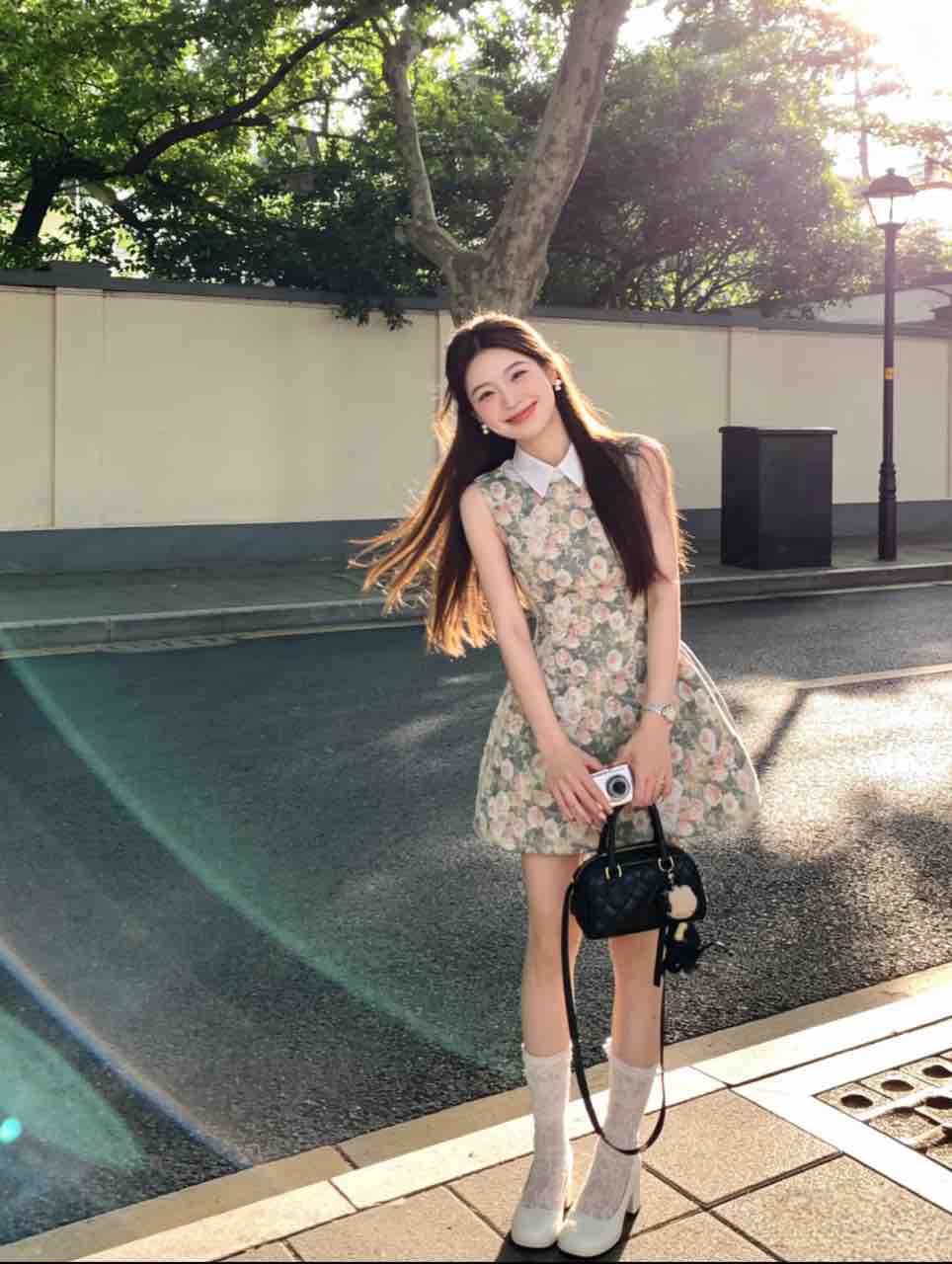Sweet Vintage Floral Peter Pan Collar Sleeveless Dress