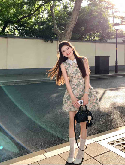 Sweet Vintage Floral Peter Pan Collar Sleeveless Dress