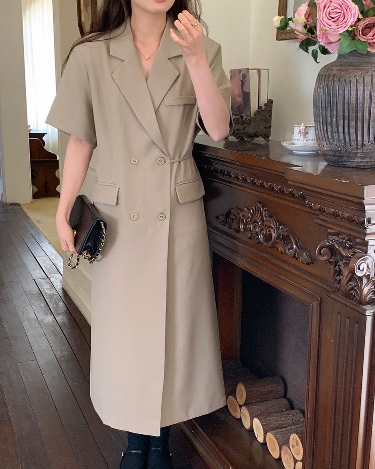 法式翻領西裝連身裙