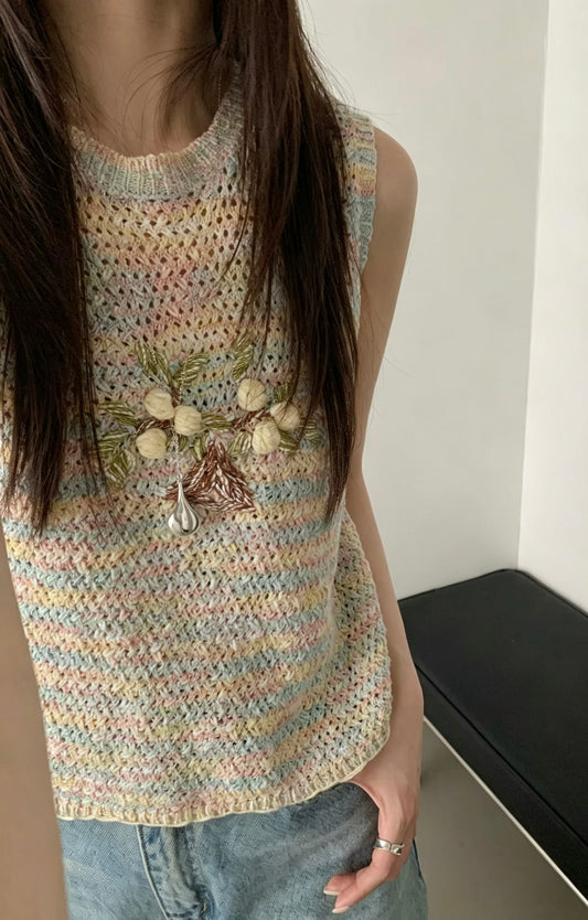 Macaron Floral Knit Vest