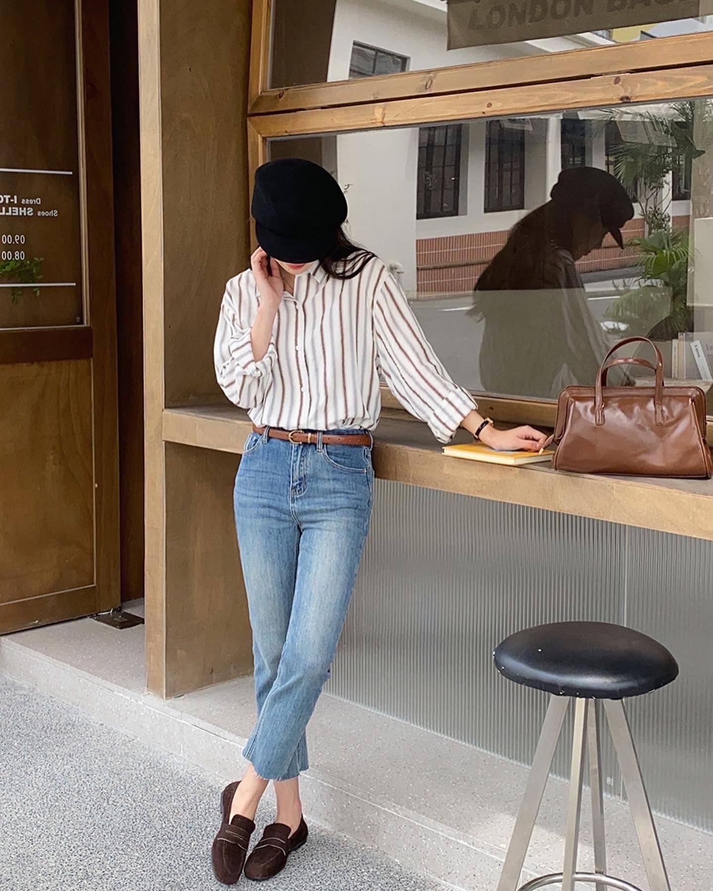 ストライプカラー切り替え長袖シャツ