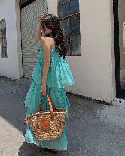 Four-tier shoulder-inset dress