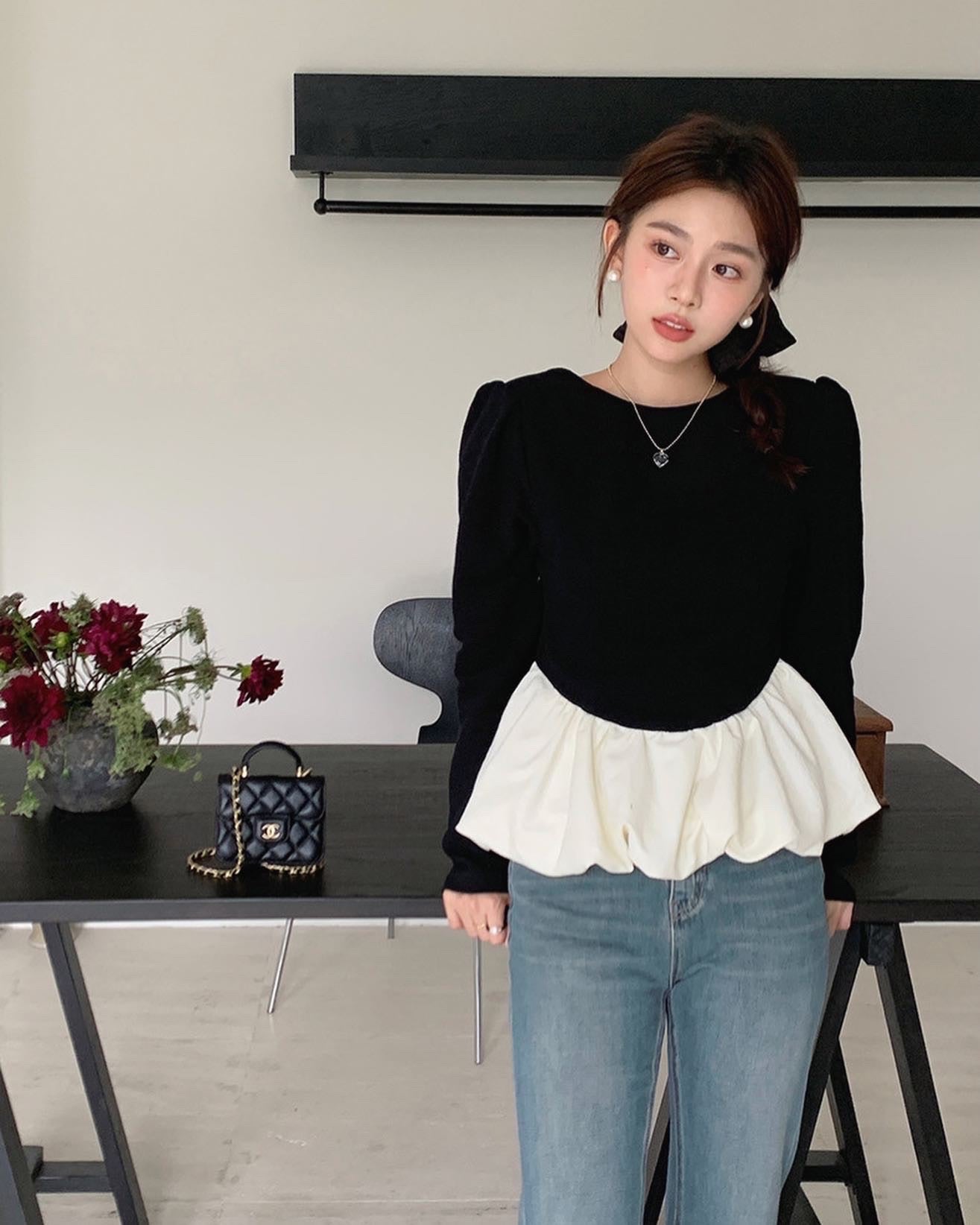 ヴィンテージバックオープンフリル長袖トップ