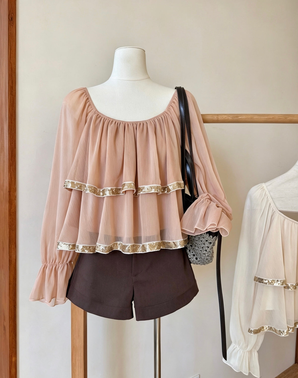 Heavy Sequin Tiered Ruffle Blouse