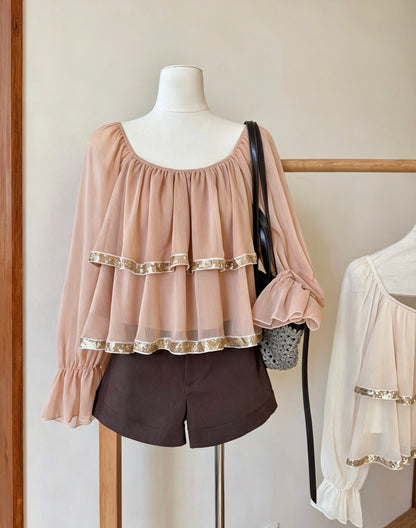 Heavy Sequin Tiered Ruffle Blouse