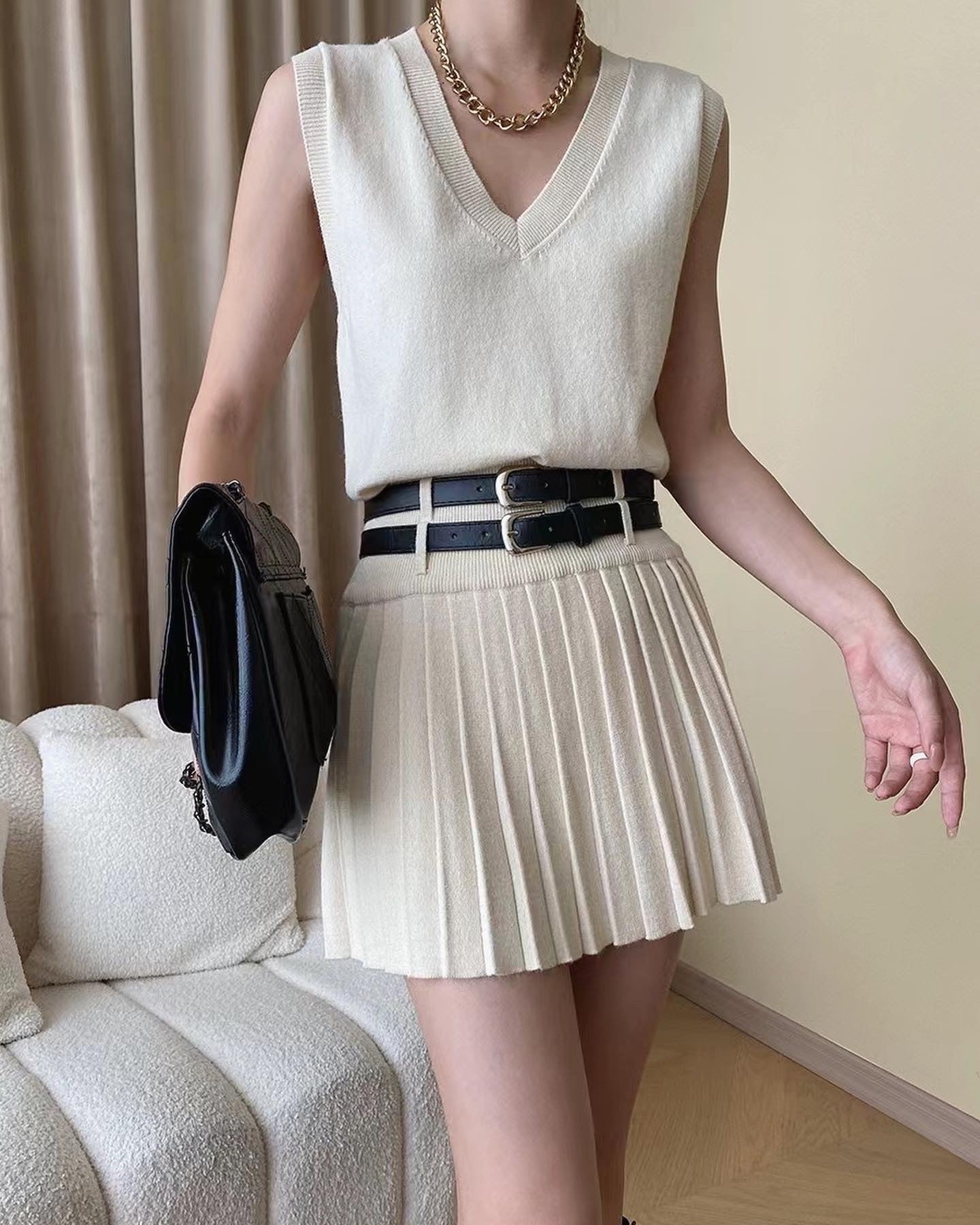 Vest and Pleated Skirt Set