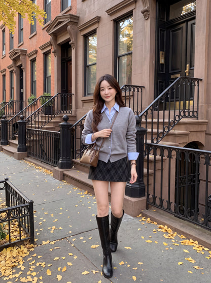 Korean Preppy Style Collared Faux Two-Piece Knit Top