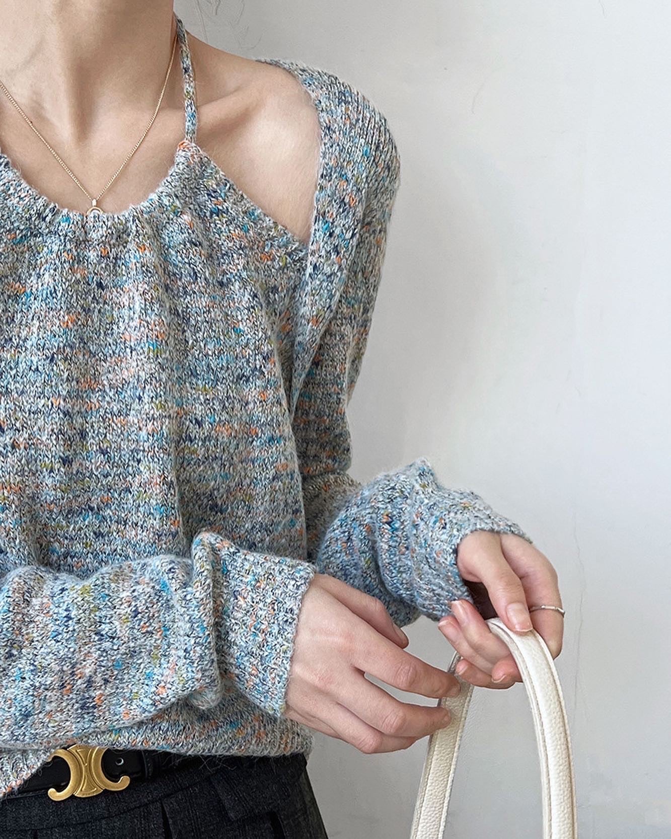 ハイネックフェイクレイヤードニットトップ