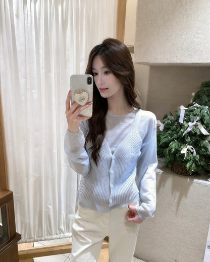 疊穿小衫+吊帶針織馬甲套裝
