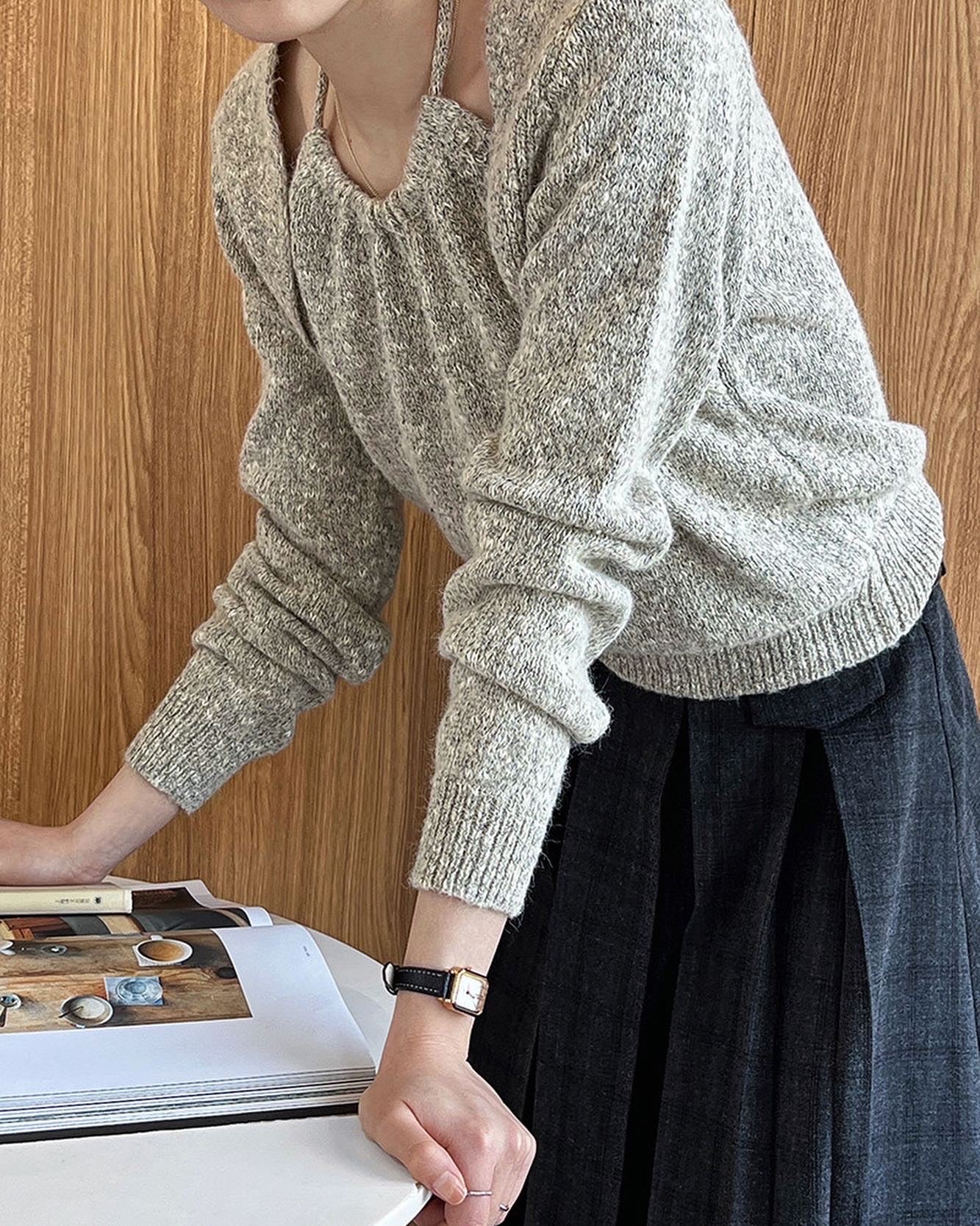 ハイネックフェイクレイヤードニットトップ