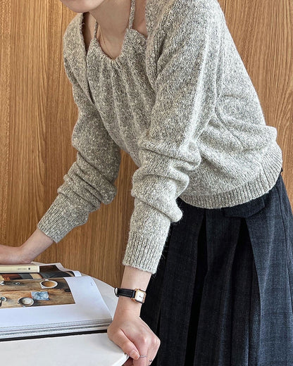 ハイネックフェイクレイヤードニットトップ