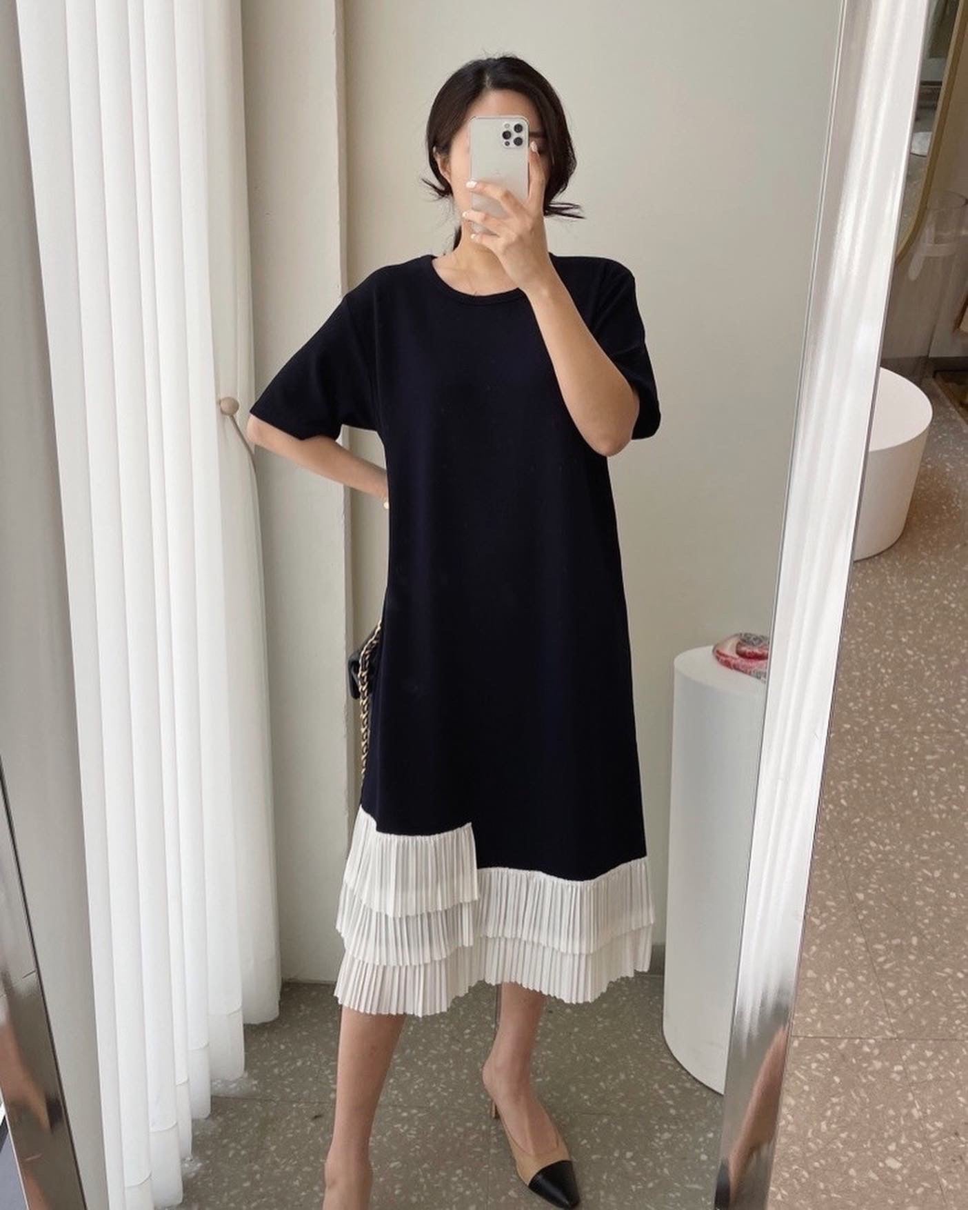 Vintage Patchwork Pleated Dress