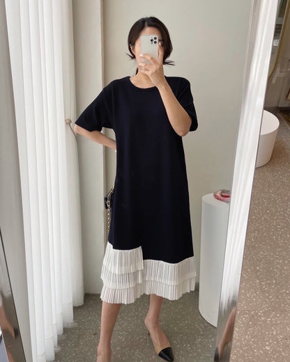 Vintage Patchwork Pleated Dress