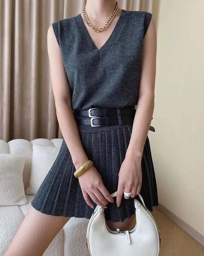 Vest and Pleated Skirt Set