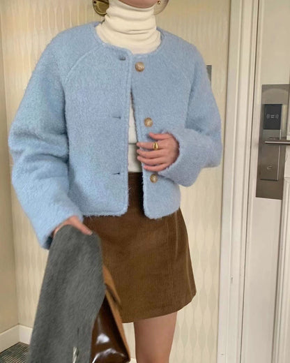 圓領毛絨外套