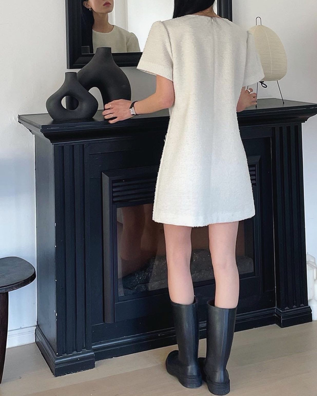 圓領tweed連身裙