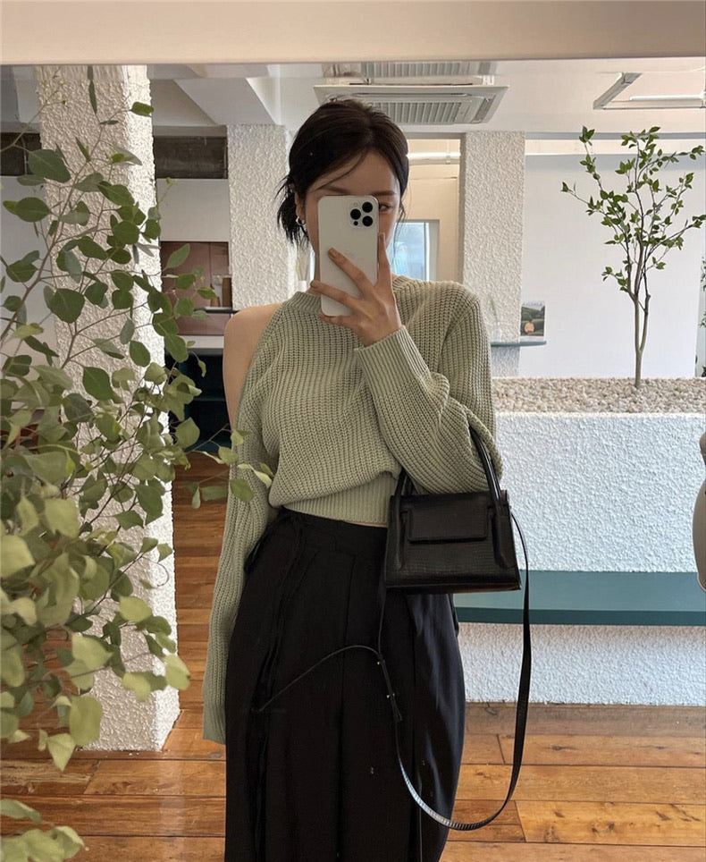 圓領露肩針織top