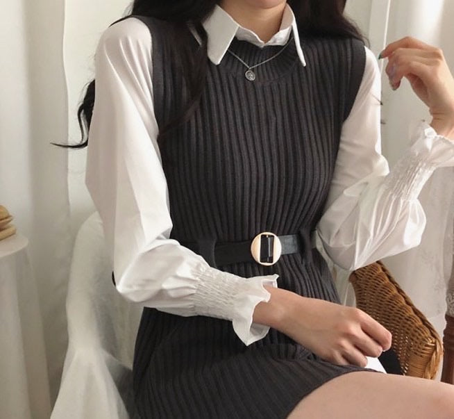 T-shirt dress + knitted vest set