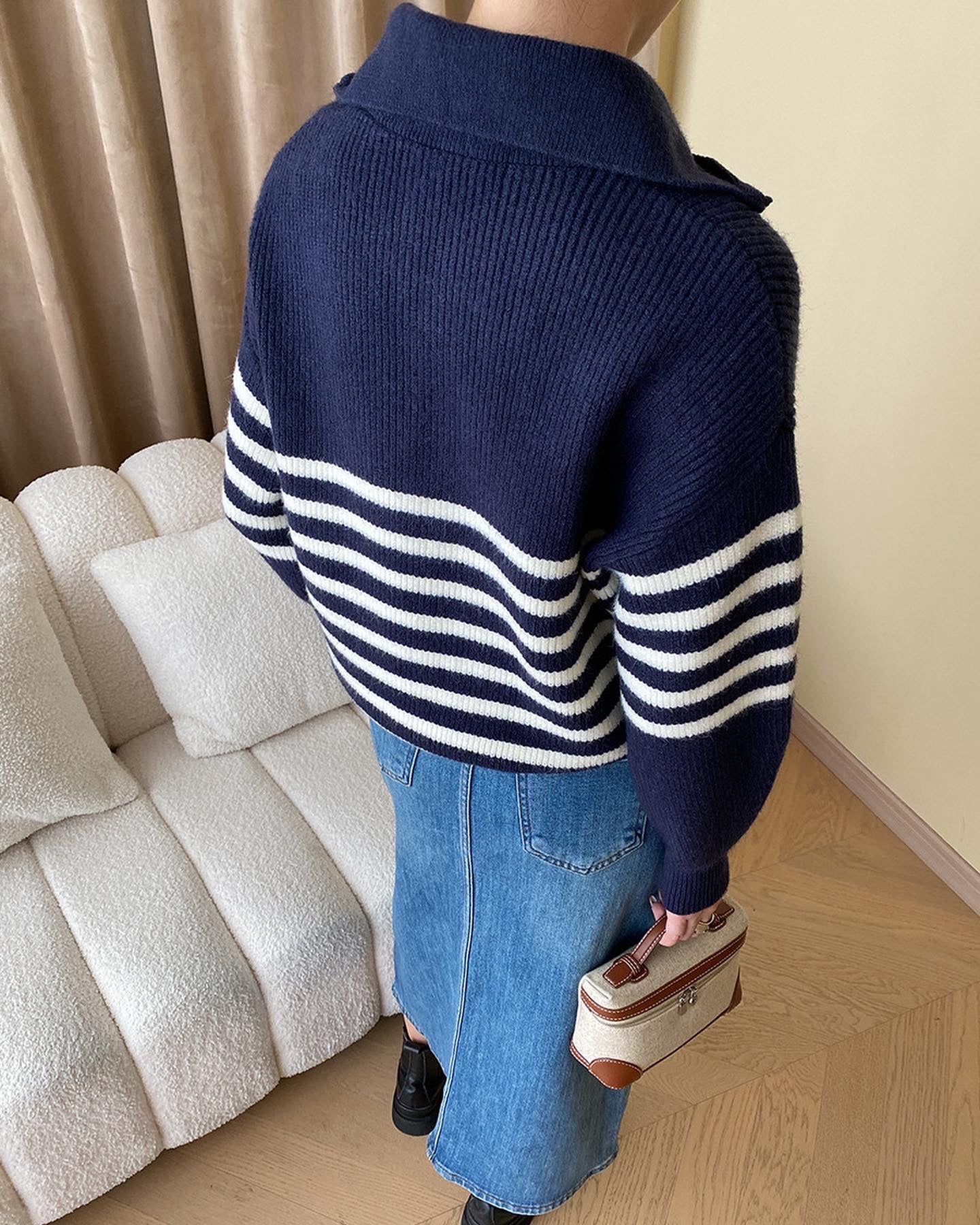 ストライプゆったりニットトップス