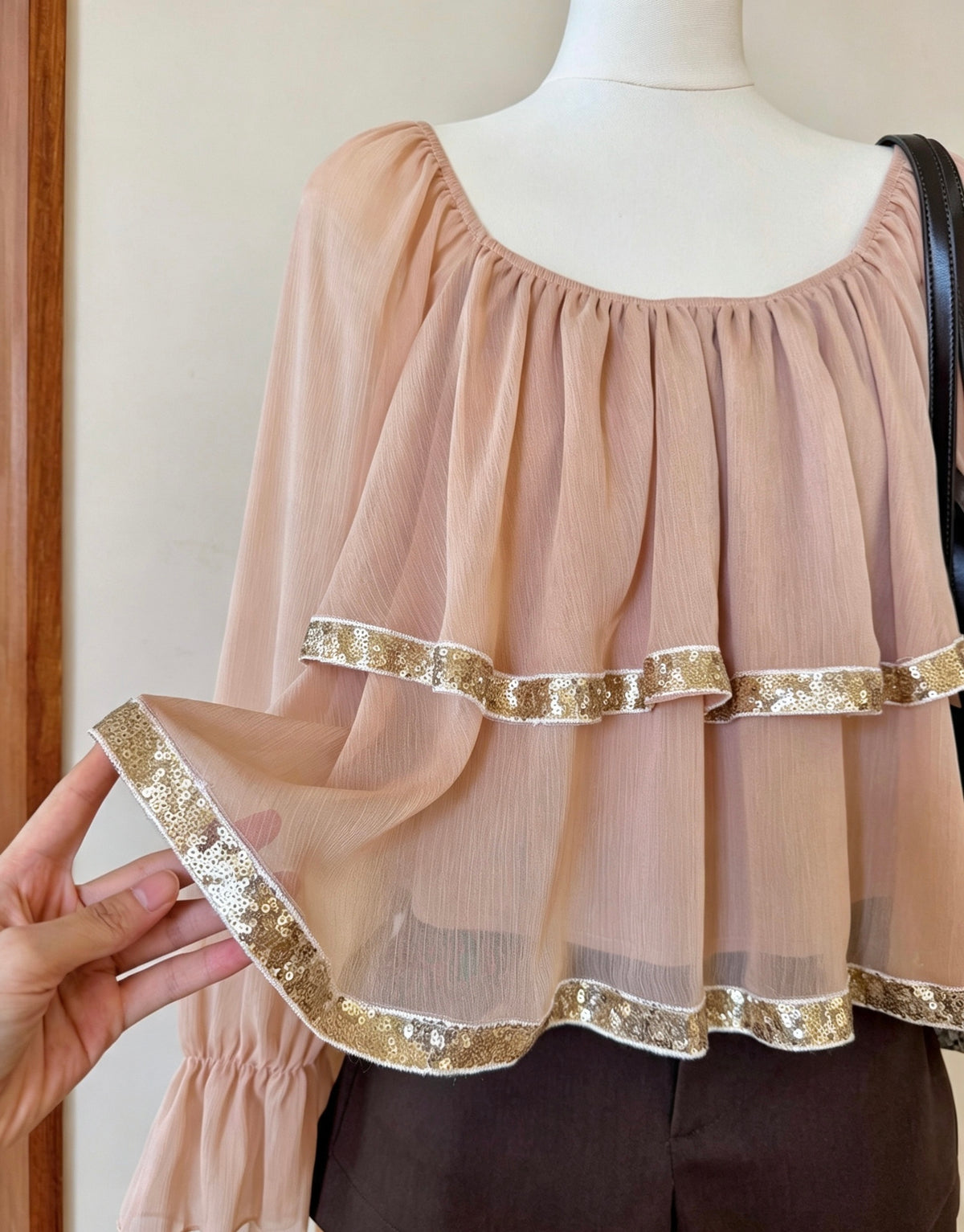 Heavy Sequin Tiered Ruffle Blouse