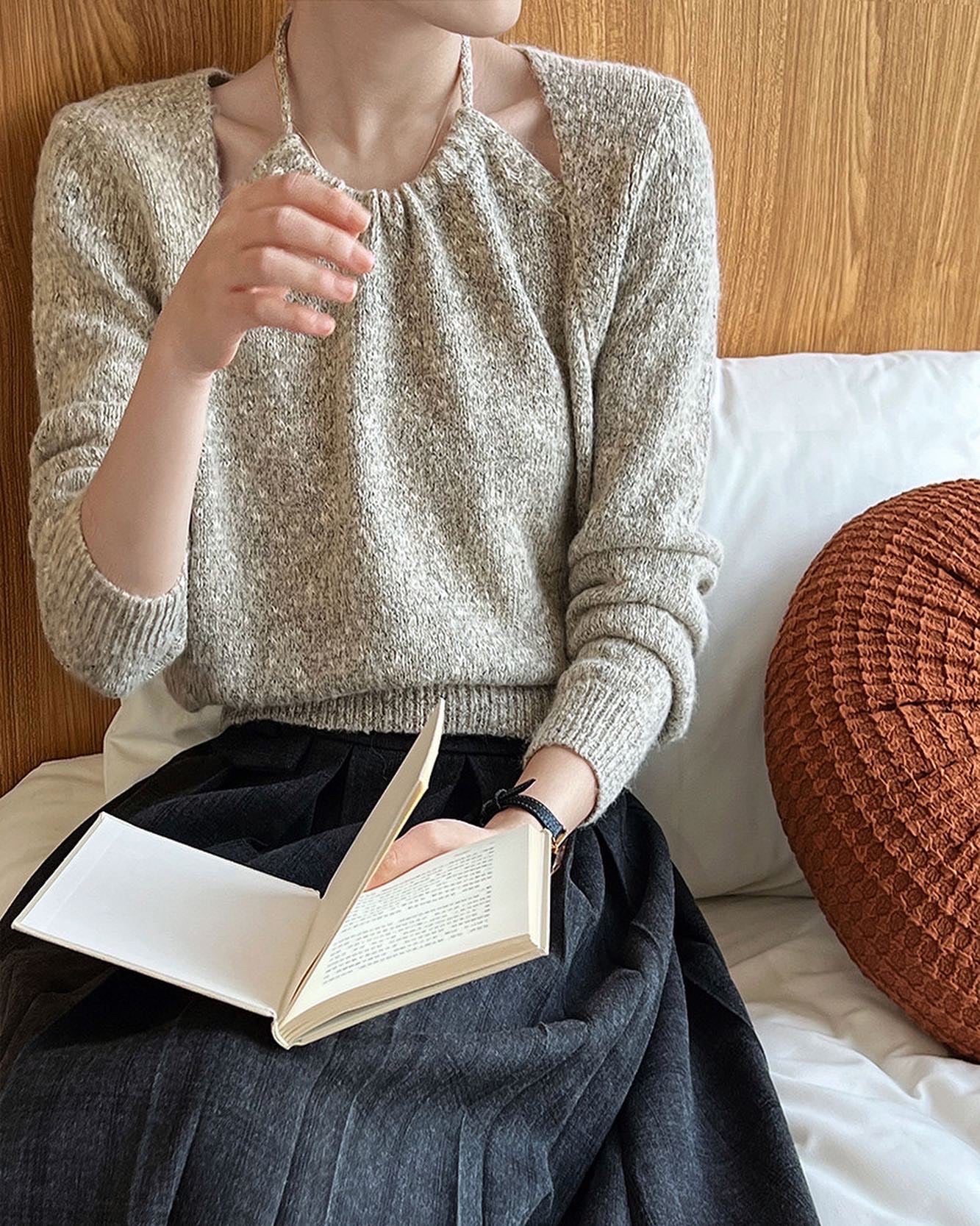 ハイネックフェイクレイヤードニットトップ