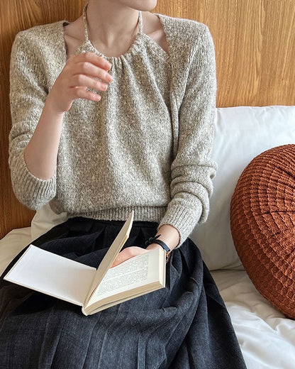 ハイネックフェイクレイヤードニットトップ