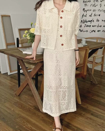 French-style shirt top + suspender dress