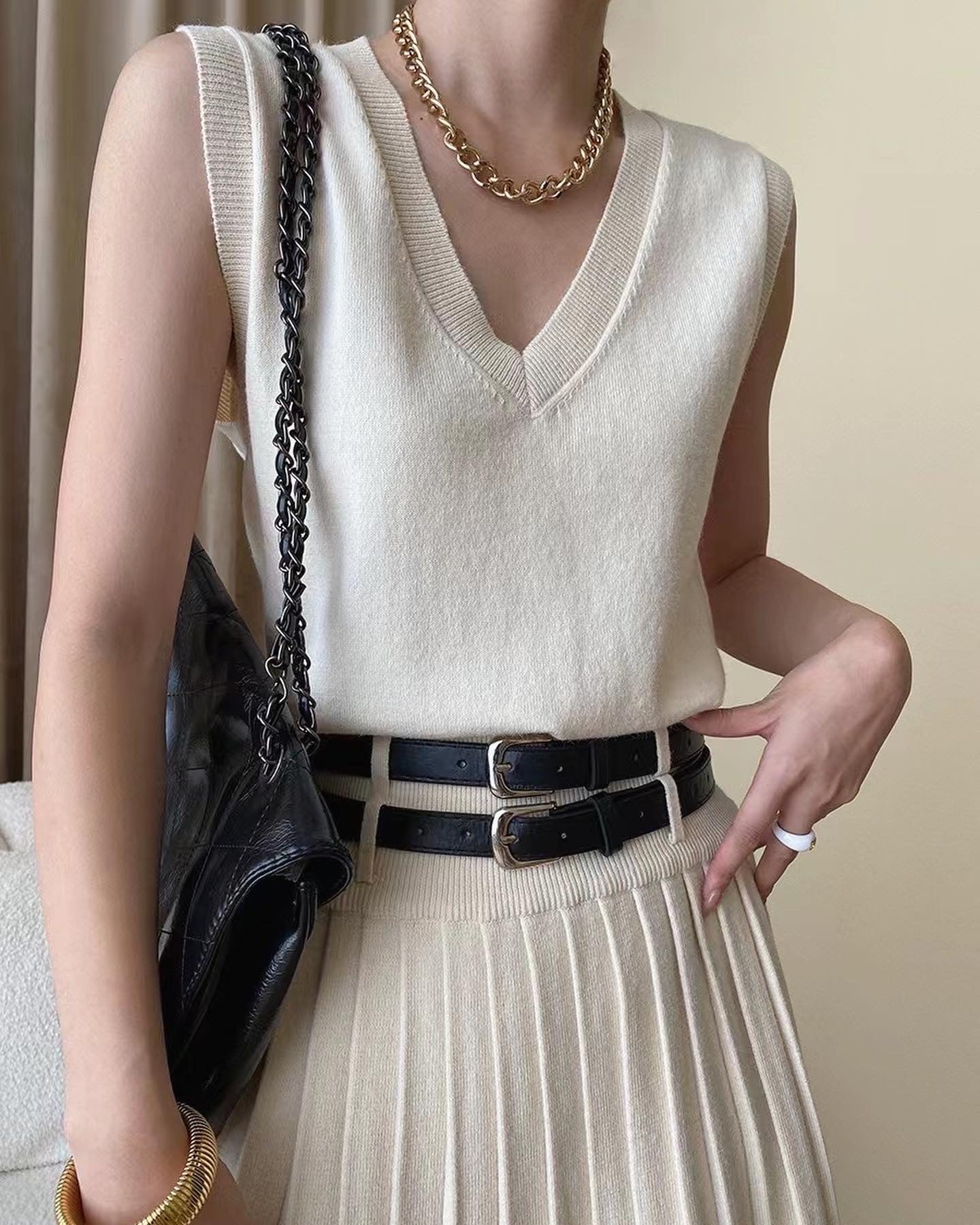 Vest and Pleated Skirt Set