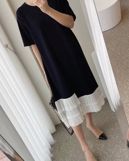 Vintage Patchwork Pleated Dress