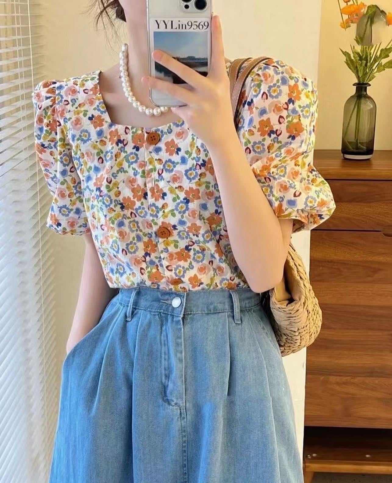 Floral Square Neck Top